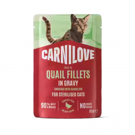 Супер премиум пауч в сос за кастрирани котки Carnilove Quail with Dandelion с пъдпъдъче месо и глухарче 85 гр